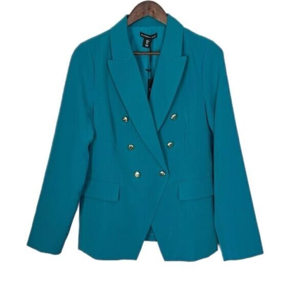 Sincerely Jules Double Breasted Turquoise Blazer - Picture 1 of 5